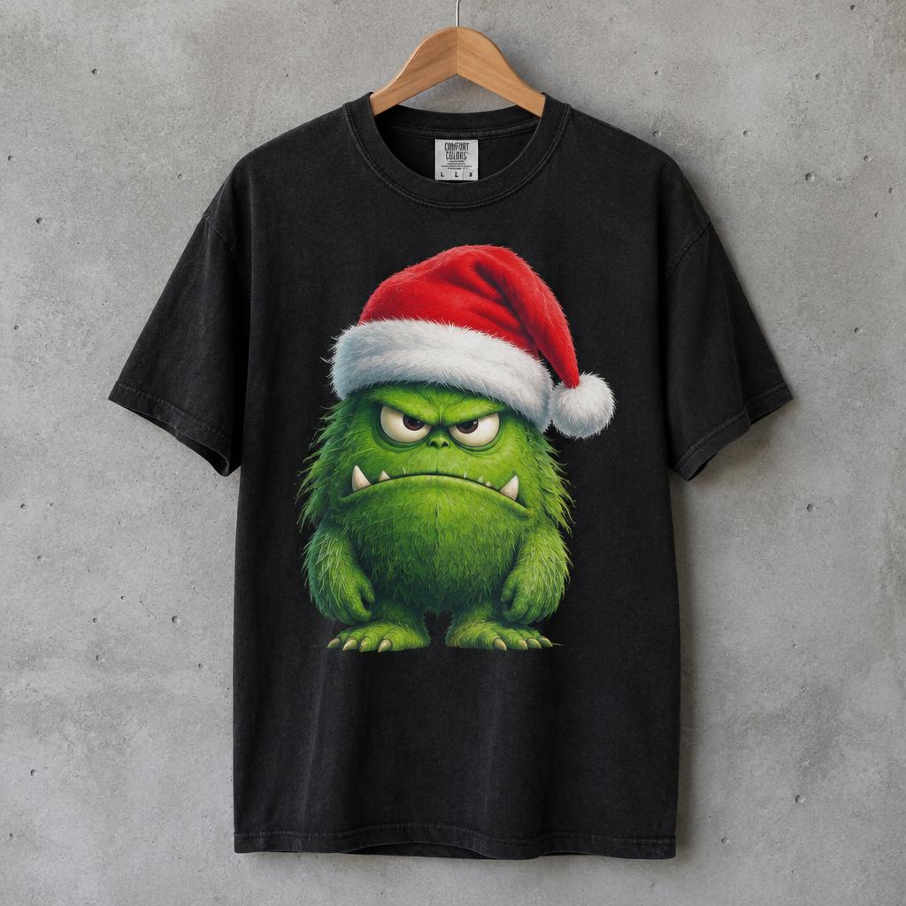 Grumpy Green Santa printed shirt