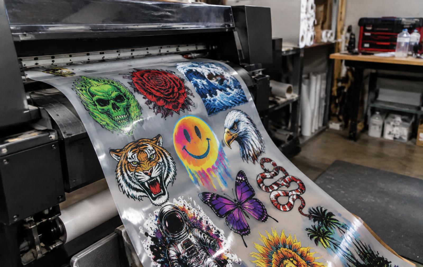 Vibrant DTF transfers printing on production film