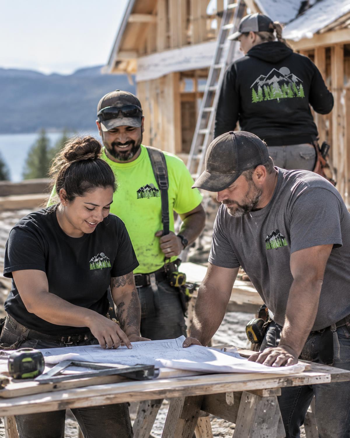 Work crew wearing coordinated custom apparel